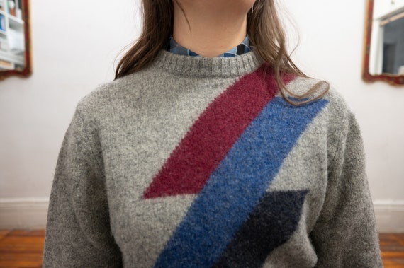 grey wool sweater with geometric - image 3