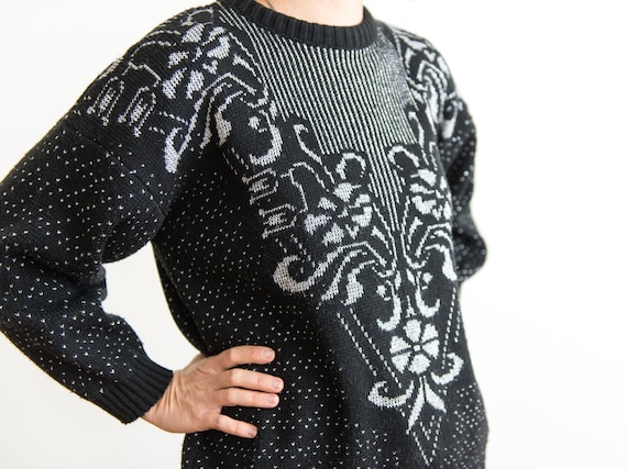 black sweater with silver lurex mixed print - image 1