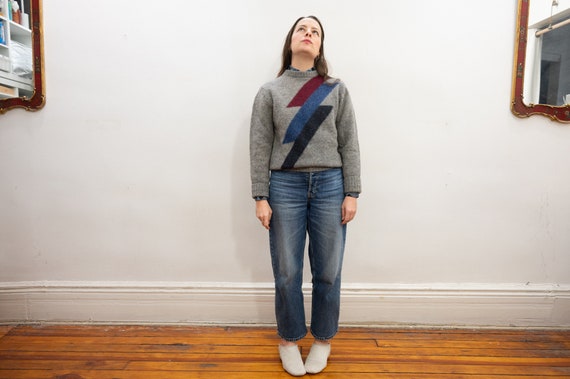 grey wool sweater with geometric - image 5