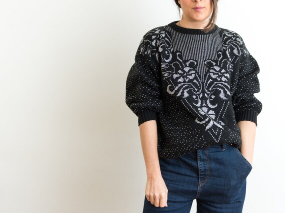 black sweater with silver lurex mixed print - image 7