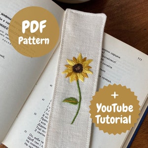 PDF Embroidery pattern, Sunflower embroidery with Youtube video tutorial