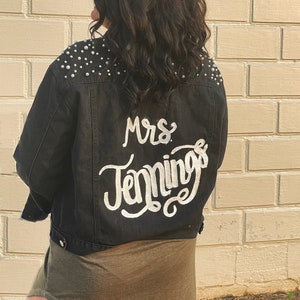 Bride Denim Jacket | Bride Jean Jacket | Custom denim jacket | Bridal Jacket | Painted denim jacket | XL | white pearl denim jacket