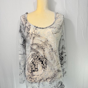 Y2K Women’s Calvin Klein Sheer Rhinestone, Long Sleeve Blouse, Top Round Neck