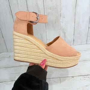Trending Y2K Platform Wedge Espadrille Warm Pink Sandal Strappy Open Toe 8M