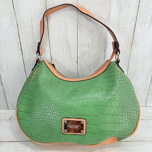 Trending Y2K Green And Tan Shoulder Bag Med Size Faux Leather Nine West 2000s