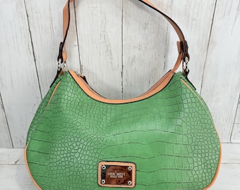 Vintage Y2k DKNY Embosed Genuine Leather Croc Lime Green Shoulder