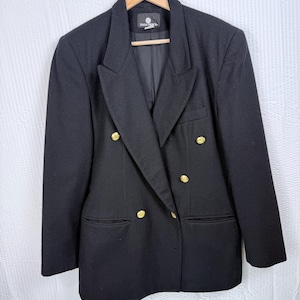 Vintage Plus Size Wool Black Blazer polished Size 20 Jacket Preppy, Lined