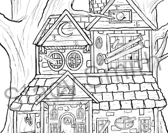 Coloring Page Witch’s Woods - PDF DIGITAL DOWNLOAD