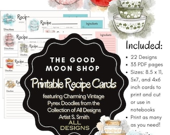 Recipe Cards Vintage Pyrex Bundle (22 Designs) - DIGITAL DOWNLOAD