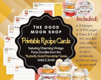 Recipe Cards Vintage Pyrex Butterfly Gold/Friendship  - DIGITAL DOWNLOAD