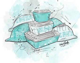 Vintage Pyrex Drawing Turquoise - DIGITAL DOWNLOAD