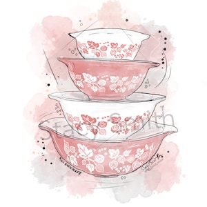 Vintage Pyrex dibujo rosa grosella - DESCARGA DIGITAL