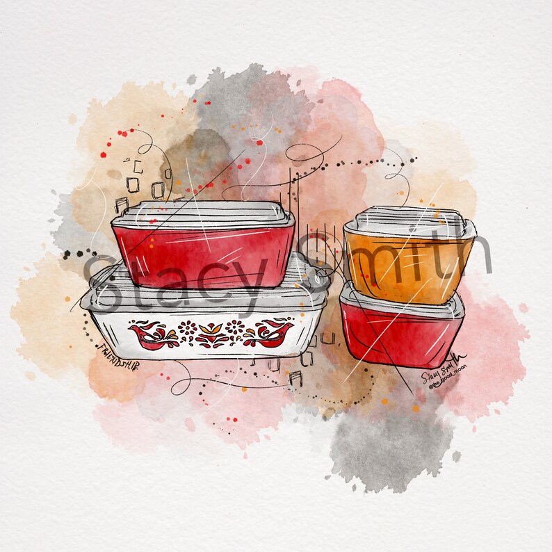 Vintage Pyrex Drawings Friendship/gold DIGITAL DOWNLOAD-BUNDLE of Four ...