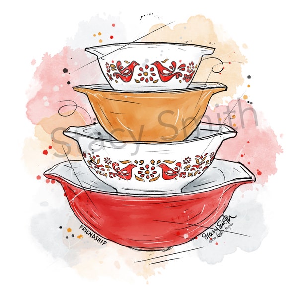 Vintage Pyrex Drawing Friendship Cinderella Bowls - DIGITAL DOWNLOAD