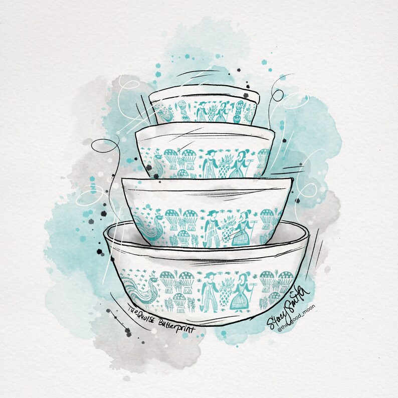 Vintage Pyrex Drawing Turquoise Bundle - DIGITAL DOWNLOAD BUNDLE of Two ...