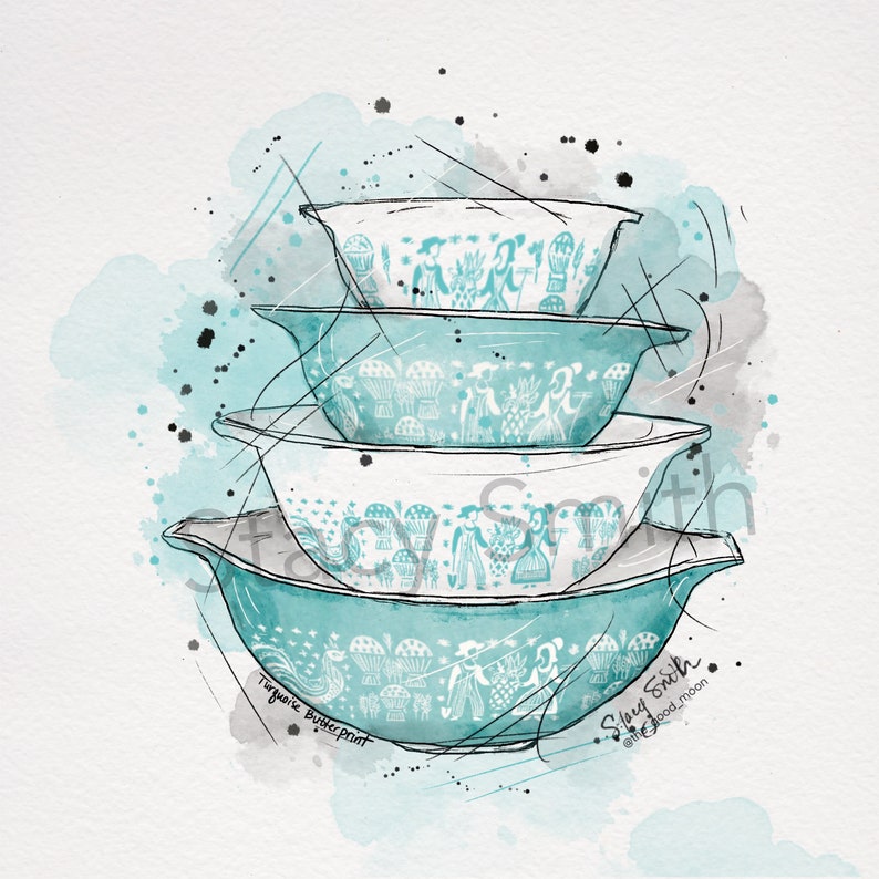 Vintage Pyrex Drawing Turquoise Bundle DIGITAL DOWNLOAD BUNDLE of Two ...