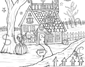 Coloring Page River Cottage - PDF DIGITAL DOWNLOAD