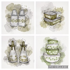 Vintage Pyrex Drawings - DIGITAL DOWNLOAD-BUNDLE of four files