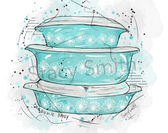 Vintage Pyrex Drawing Daisy - DIGITAL DOWNLOAD