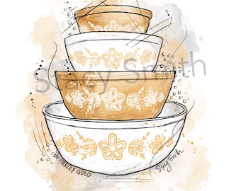 Vintage Pyrex Drawing Butterfly Gold- DIGITAL DOWNLOAD