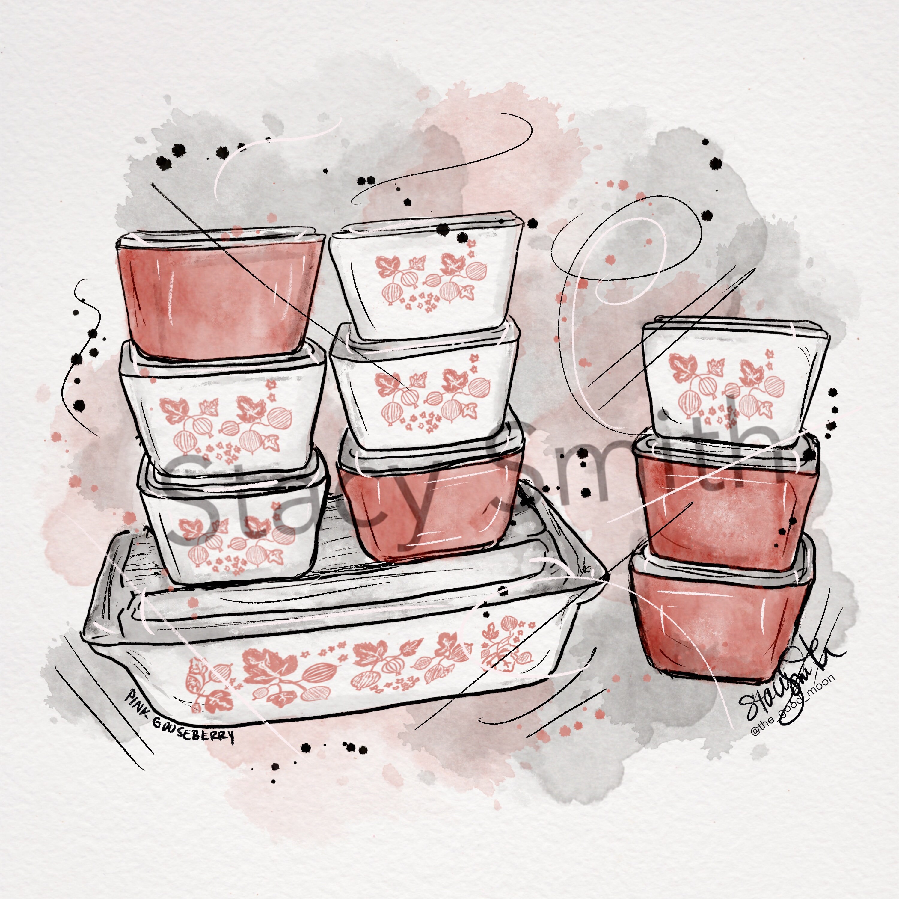 Vintage Pyrex Drawings Pink - DIGITAL DOWNLOAD-BUNDLE of Four Files - Etsy