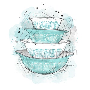 Vintage Pyrex Drawing Turquoise Butterprint - DIGITAL DOWNLOAD