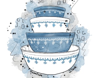Vintage Pyrex Drawing Snowflake Pattern - DIGITAL DOWNLOAD