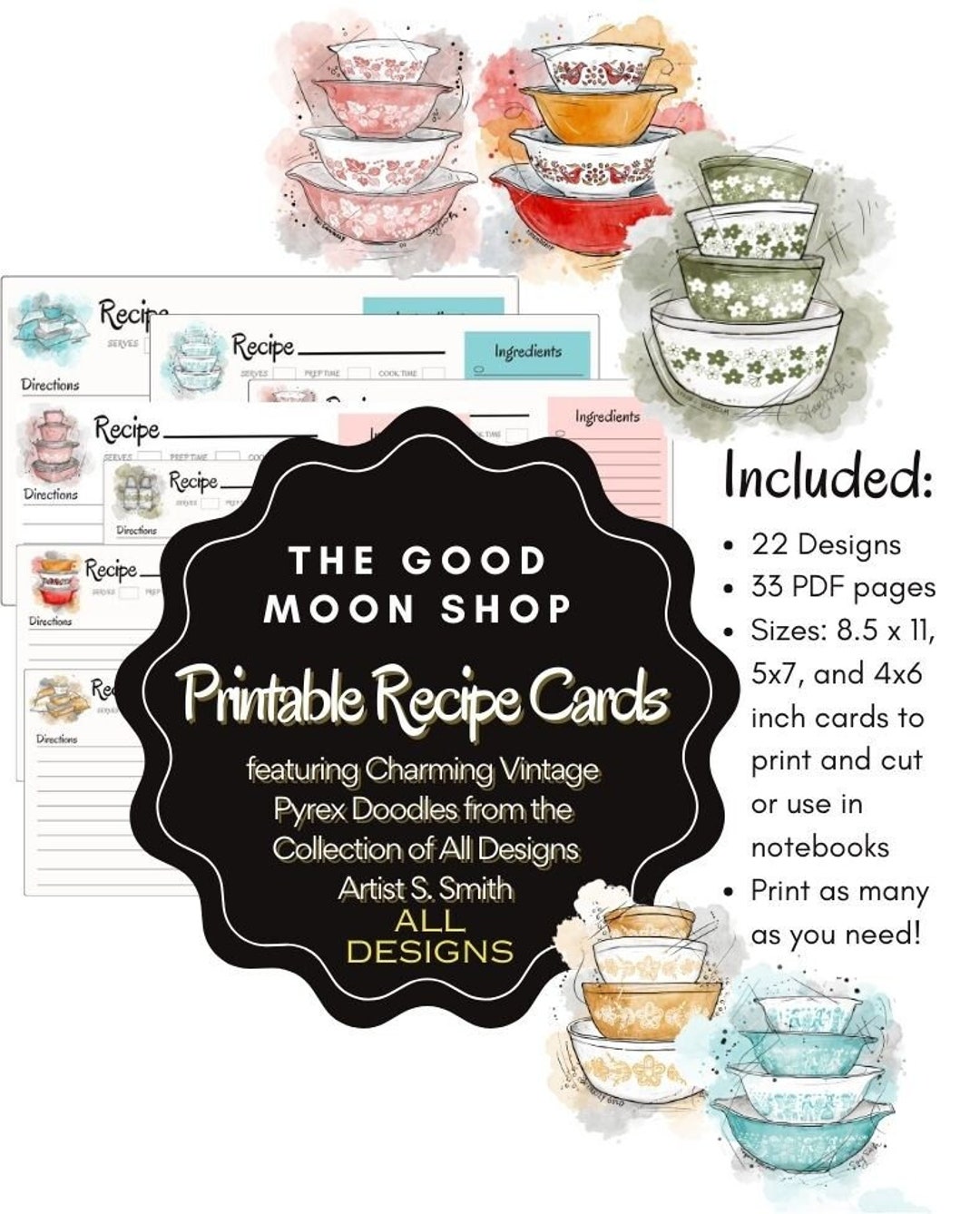Recipe Cards Vintage Pyrex Bundle (22 Designs) - DIGITAL DOWNLOAD - Etsy