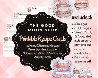 Recipe Cards Vintage Pyrex Gooseberry/Pink/Daisy - DIGITAL DOWNLOAD