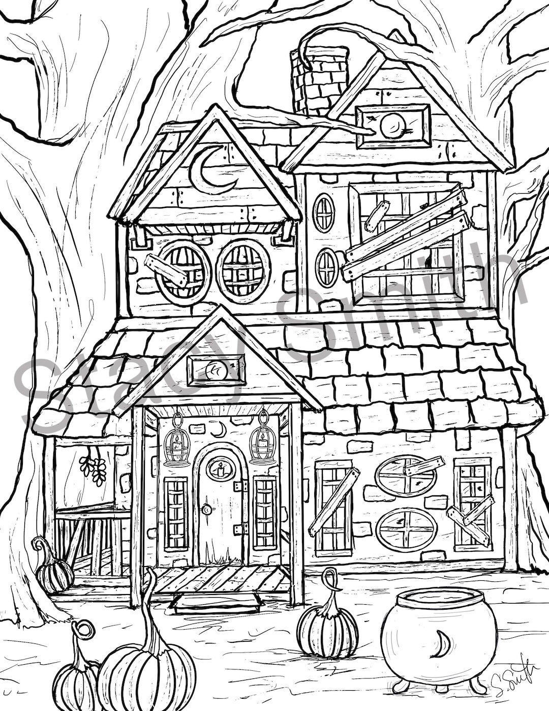 Coloring Page Witch’s Woods - PDF DIGITAL DOWNLOAD - Etsy