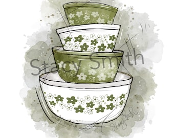 Vintage Pyrex Drawing Spring Blossom - DIGITAL DOWNLOAD
