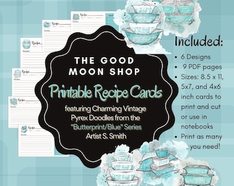 Recipe Cards Vintage Pyrex Butterprint/Blue - DIGITAL DOWNLOAD
