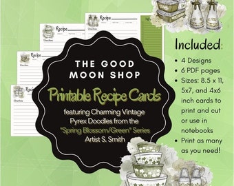 Recipe Cards Vintage Pyrex Spring Blossom/Green - DIGITAL DOWNLOAD