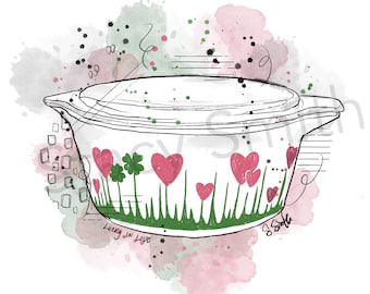 Vintage Pyrex Drawing Lucky in Love - DIGITAL DOWNLOAD