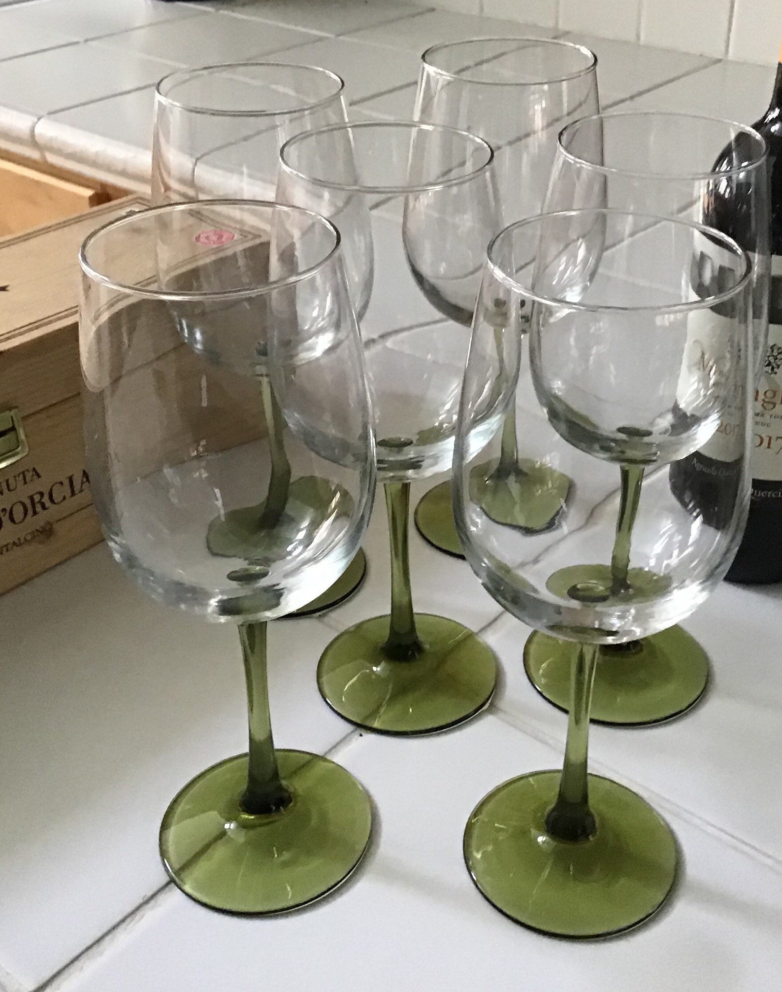Olive green stemmed wine glasses vintage set of six Etsy