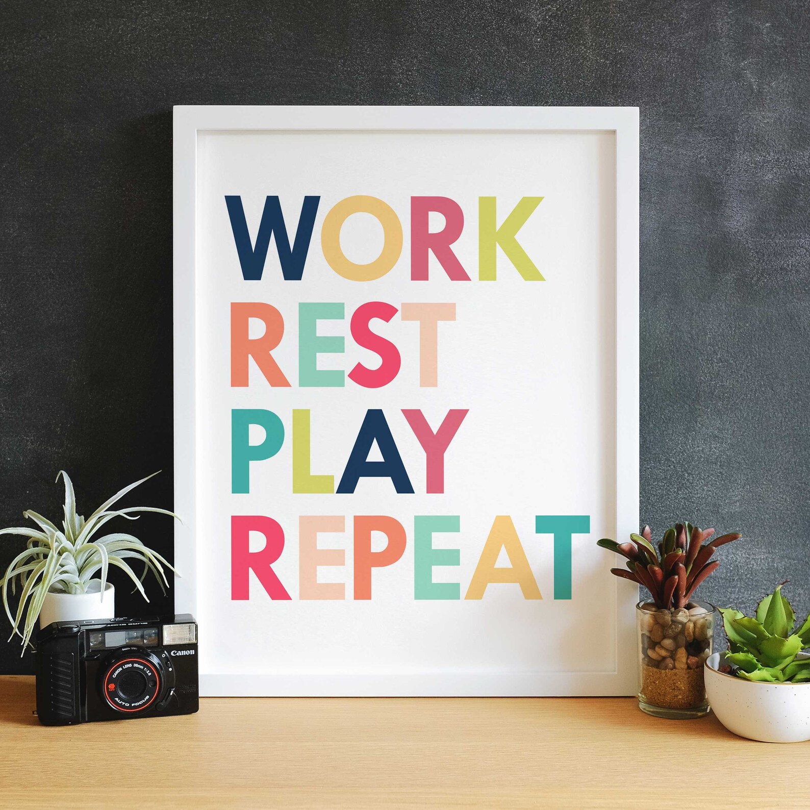 Work Rest Play Repeat Multicolor Printable Wall Art Home Wall Etsy