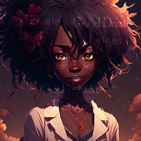Unique Anime Style Illustration of Black Girl for Twitch Avatar/Profile Picture