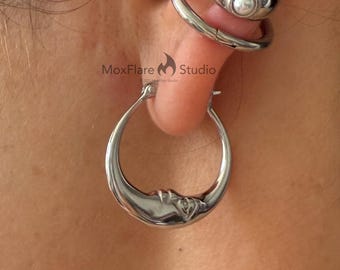 Silver Earrings, Silver Hoop Earrings, Moon Earrings, Stainless Steel Earrings, Hoop Earrings, Gold Earrings,Silver Jewelry