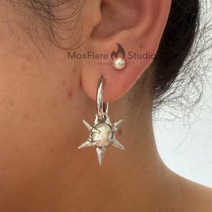 Silver Earrings,Silver Pearl Earrings, Silver Hoops, Gothic jewelry, Punk Jewelry, Punk Earrings, Spike Earrings, Soldered jewelry