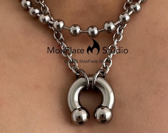 Chaîne à billes surdimensionnée en acier inoxydable, collier tendance, gros collier chaîne, gros collier, collier en argent, cadeau pour homme, cadeau pour elle