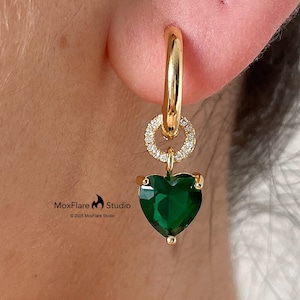 Heart Earrings, Heart Hoop Earrings, Ruby Earrings, Emerald Earrings,  Lover Gift, Gift for her, Gift for him, Birthday Gift, Gift for Mom,