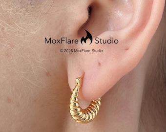 Gold Hoop Earrings, Croissant Hoop Earrings, Small Gold Hoops, Chunky Hoops, Chunky Earrings,Gift for Her, Gift for Mom, Christmas Gift