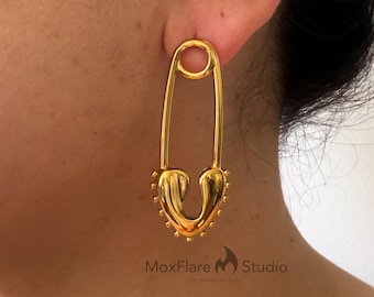 Gold Safety Pin Earrings, Stainless Steel Gothic Jewelry