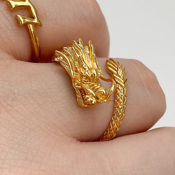 Gold Dragon Ring, Dragon Ring for Men, Mens Ring, Adjustable Ring, Statement Ring, 24K Gold Filled Ring, Gift for Him, Gift for Her