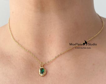 Dainty Emerald Necklaces, Emerald Dainty Necklace, Emerald, Simple Gold Necklace Emerald, Minimalist Gold Necklace, May Birthstone