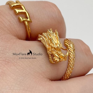 Gold Dragon Ring, Dragon Ring for Men, Mens Ring, Adjustable Ring, Statement Ring, 24K Gold Filled Ring, Chinese Dragon Ring