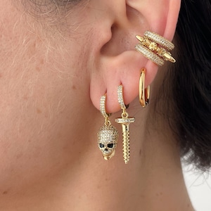 Gold Earrings Nail Earrings Huggie Hoop Earrings Hardware Earrings Gift for Mom Birthday Gift Gothic Jewelry For Women Diamond Earrings