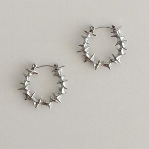 Silver Earrings Star Burst Silver Hoop Earrings Punk Earrings Gothic Silver Earrings Stainless steel earrings Gift for her Gift for him