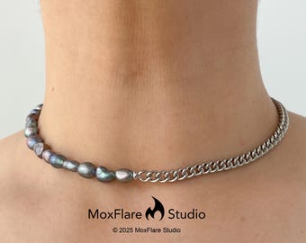 Parelketting, parelchoker, zoetwaterparelketting, pauwparelketting, kinketting, zwarte parelketting, cadeau voor haar