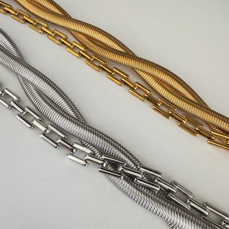 Silverhalsbandset Statementhalsband Chunky halsband Skrymmande halsband Lagerhalsband Halsband i vintagestil Ormkedja Present till henne bild 10